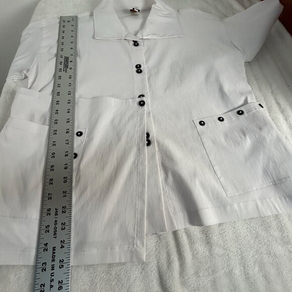 A La Mode Xiao Womens White Avant Garde Pockets Button Up Shirt Large Lagenlook - Picture 7 of 9